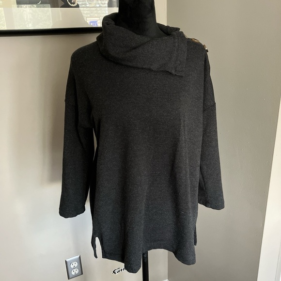 Tahari Tops - Tahari Medium grey sweatshirt‎ with cowl neck and button detail at shoulder